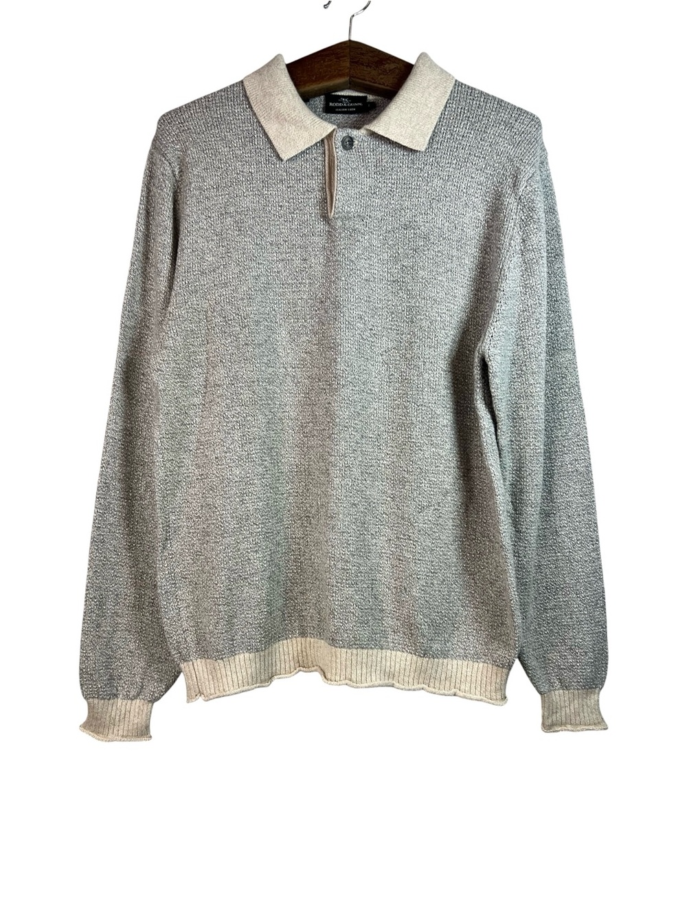 Rodd & Gunn Mens Italian Yarn Cotton Wool Blend  Polo Sweater Grey L Preppy Knit